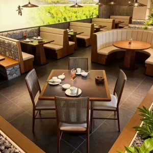 Heavy Duty Mountain Style Solid Wood Booth Sofa Rattan Dining Set Hunan Cuisine Restaurant Hot Pot Tea Shop Commercial Use
