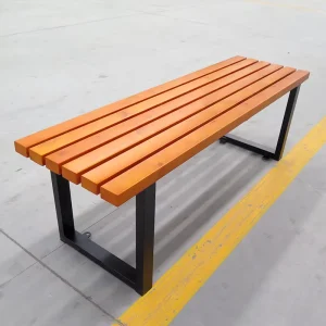 Heavy Duty Outdoor Garden Bench Galvanized Steel Frame Wood Slat Backless Park Bench
