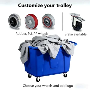 Heavy Duty Plastic Laundry Trolley Cart Drain 210KG Capacity All-Season Hotel Warehouse Logistics Property Services Retail