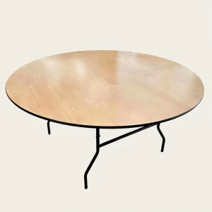 Heavy Duty Plywood Round Folding Table 60 Inch Wooden Banquet Table with Metal Wishbone Legs for Commercial Event Rental