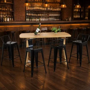 Heavy Duty Powder-Coated Iron Steel Industrial Low-Back Counter Height Bar Stool with Foot Ring for Kitchen Island Pub Cafe