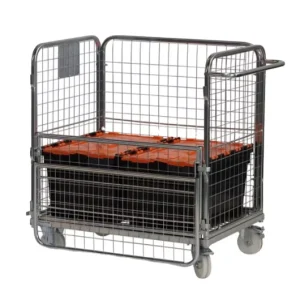 Heavy Duty Q235 Steel Wire Mesh Four Wheel Logistics Trolley Hand Cart with Adjustable Design for Warehouse Hotel Cleaning Use