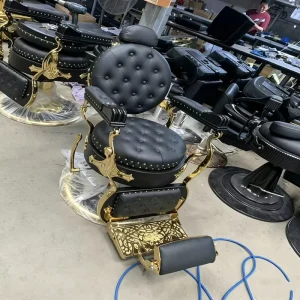 Heavy Duty Reclining Barber Chair Vintage Styling Chair with Gold Metal Frame for Hair Salon Barbershop & Spa