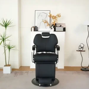Heavy Duty Reclining Hydraulic Leather Barber Chair Black Professional Salon Chair with Headrest and Footrest for Living Room