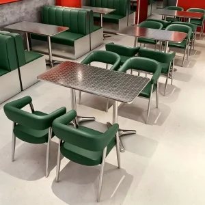 Heavy Duty Restaurant Furniture Set Stainless Steel Frame Restaurant Booth with Chair Table for Noodle Shop Fast Food Restaurant