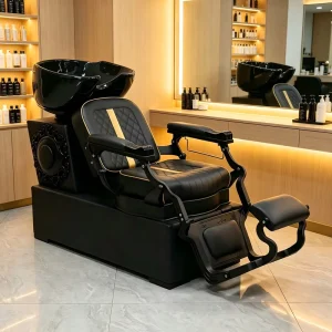 Heavy Duty Salon Hair Washing Station Adjustable Footrest Reclining Shampoo Chair with Ceramic Bowl