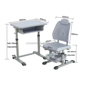 Heavy Duty School Desk and Chair Set Adjustable Height Primary Student Furniture Metal Frame