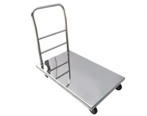 Heavy Duty Silver Steel Foldable Medical Trolley with Adjustable Shelves & Lockable Casters for Hospital Medicine Transport