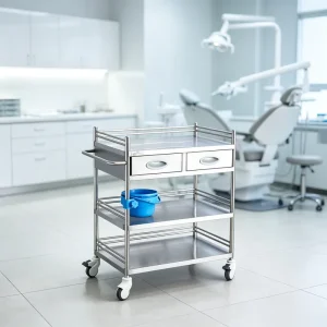 Heavy Duty Stainless Steel Medical Instrument Trolley With 4 Silent Casters Multifunctional Hospital Operating Room Cart