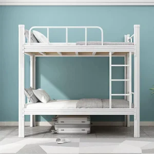 Heavy Duty Steel Adjustable Knock-Down Bunk Bed Frame with Fabric Upholstery for School and Dormitory Use