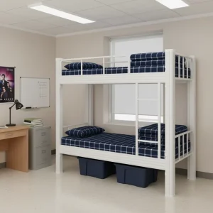 Heavy-Duty Steel Bunk Bed for School Dormitory Wobble-Free Reinforced Metal Bed Durable Staff Quarters Furniture Solution