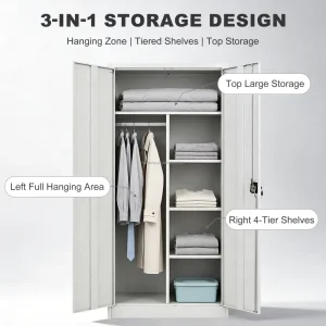 Heavy Duty Steel Clothes Lockers Cabinet with Lock Adjustable Shelves Industrial Wardrobe for Garage Office Gym