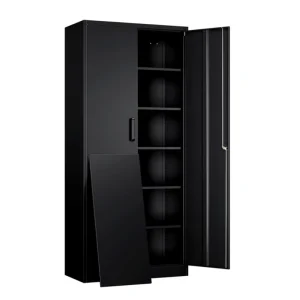 Heavy Duty Steel Garage Storage Cabinet Black Home Office Metal Lockable Filing Cabinet With Shelves & Handle