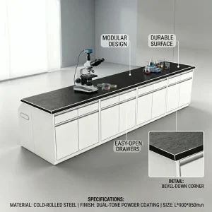 Heavy Duty Steel Laboratory Instrument Table With Storage Cabinets Chemical Resistant Industrial Lab Furniture