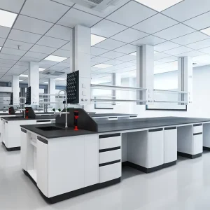 Heavy-Duty Steel Laboratory Table with Adjustable Height Drawers for Industrial Settings