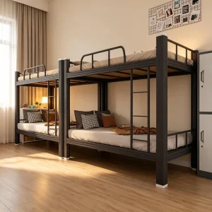 Heavy Duty Steel Metal Bunk Bed with Ladder Double Decker Bunk Bed for Adults Dormitory
