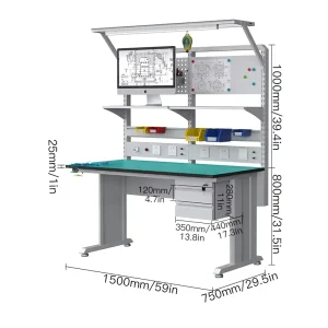 Heavy Duty Steel Workbench with 2 Drawers ESD Worktable for Laboratory Furniture Antistatic Workbench for Workshop Use