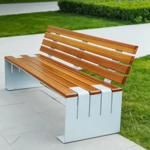 Heavy Duty Thickened Wood Slat Bench Galvanized Steel Frame Durable Public Seating for Professional Project Design