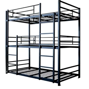 Heavy Duty Triple Bunk Bed 3 Tier Metal Bed Frame Space Saving Dormitory Bed with Safety Guardrail for School Hostel Staff House