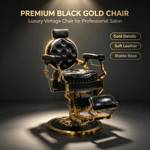 Heavy Duty Vintage Barber Chair Hydraulic Pump Reclining Salon Styling Chair 360 Swivel PU Leather Retro Barbershop Equipment