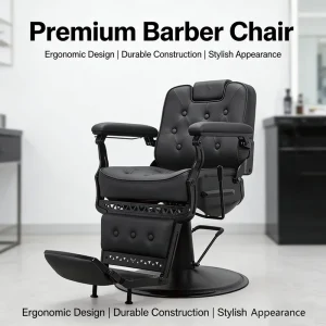 Heavy Duty Vintage Recline Barber Chair Hydraulic 360° Rotatable with Headrest for Professional Salons