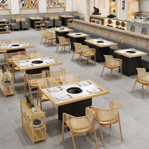 Heavy duty Chinese Restaurant Hot Pot Dining Table and Chairs Furniture