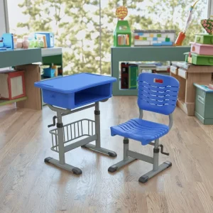 Heavy duty School Desk and Chair Set Height Adjustable with Storage Drawer for Classroom and Training Center Furniture