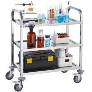 Heavybao Stainless Steel Cart 3 Layers Lab Utility Cart 400 Lbs Capacity Food Trolley Serving Cart Lab Restaurant Hotel