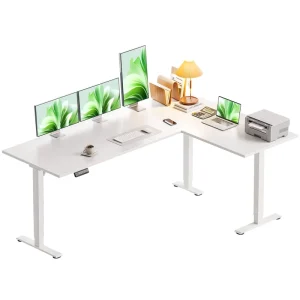 Height Adjustable 3 Stage Reversible Corner Desk Reception Room Large Ergonomic Workstation Electric L Shaped Standing Desk