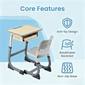 Height Adjustable Anti-rust Steel Frame School Classroom Furniture Study Student Desk and Chair