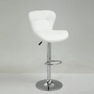 Height Adjustable Bar Chairs White PU Leather Swivel Chrome Base Bar Stool for Gym Home Bar Hotel