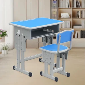 Height Adjustable Durable School Desk and Chair Set Steel Tube MDF Wood