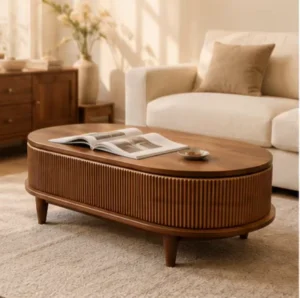 Height Adjustable Foldable Coffee Table Density Board Top Large Hidden Storage Space Easy Clean Modern Wood Panel Living Room