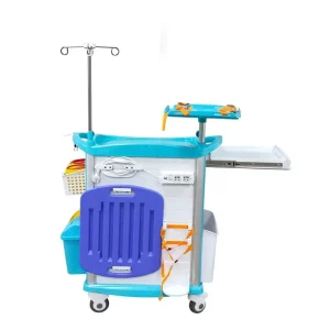 Height Adjustable Hospital Medical Emergency Cart Mobile Nursing Treatment Trolley with Dust Bin and Medicine Divider
