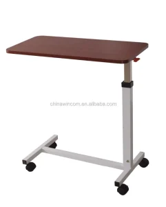 Height Adjustable Hospital Overbed Table with Wheels