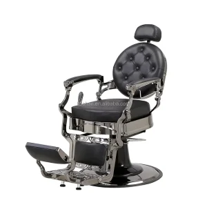 Height Adjustable Leather Furniture Chrome Base Durable Vintage Style Salon Barber Chair for Salon Use
