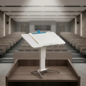 Height Adjustable Manual Pneumatic Standing Desk with Casters Mobile Lectern Table for School Classroom Training Center