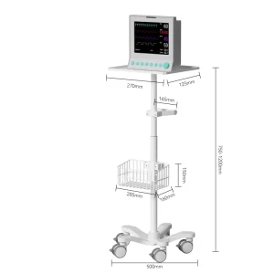 Height Adjustable Mobile ECG Monitor Trolley with 5-Wheel Base Space-Saving for Real-Time Monitoring in Hospital or Clinic Use