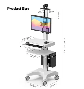 Height Adjustable Modern Mobile Computer Cart Medical Monitor Cart Telemedicine Workstation Cart