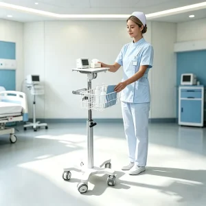 Height Adjustable Multi Functional Mobile Monitor for Hospital General Purpose with Durable Metal Medical Cart