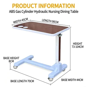 Height Adjustable Overbed Patient Food Dining Trolley 4 Swivel Casters Movable Medical ABS Hospital Dining Table Class II