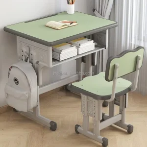Height Adjustable Primary School Furniture Student Desk and Chair Set Durable Metal Kids Classroom Table and Chair