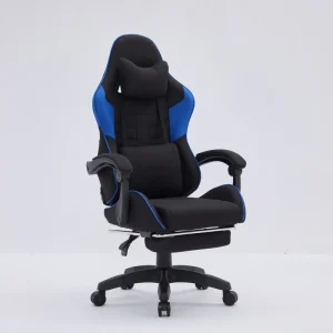 Height Adjustable Reclining PC Computer Chair with Footrest Black and Blue Fabric Ergonomic Gamer Chair for Adults