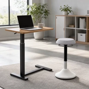 Height Adjustable Standing Desk With 360° Swivel Ergonomic Wobble Stool Home Office Workstation Set