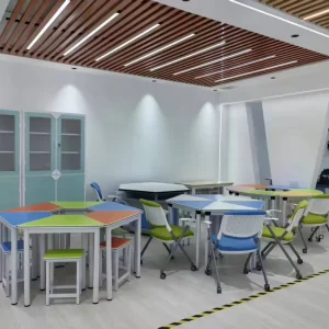 Hexagonal Fan shape Combination School Desk Chair Set for Primary Secondary Reading Training Psychological Counseling Table