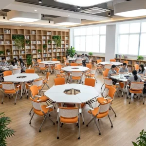 Hexagonal Folding Training Table and Chair Mobile Foldable Trapezoidal Circular Conference Table Intelligent Classroom Table