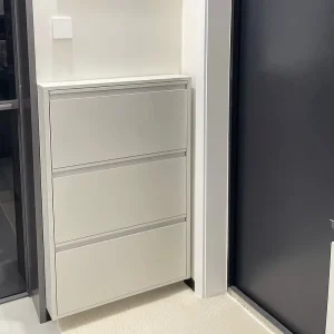 Hidden Shoe Storage Cabinet with 3 Flip Down Doors Narrow Tipping Shoe Rack for Entryway Factory Direct Slim Flip Shoe Cabinet