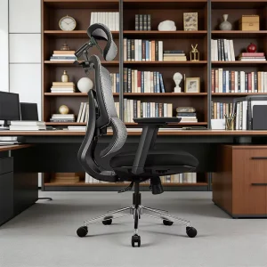High Back Ergonomic Adjustable Swivel Executive Office Chair PU Armrests Contemporary Design Reclining Mesh Chrome Base Steel
