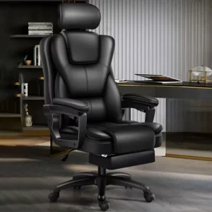 High Back Ergonomic PU Leather Executive Office Chair with Footrest Massage Swivel Rolling Boss Chair for Home Office