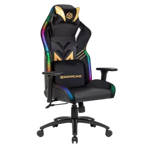 High Back Industrial PU Leather Swivel Chair with RGB LED Gaming Lights Cooling Feature 3D Armrest & Metal Base for Gaming